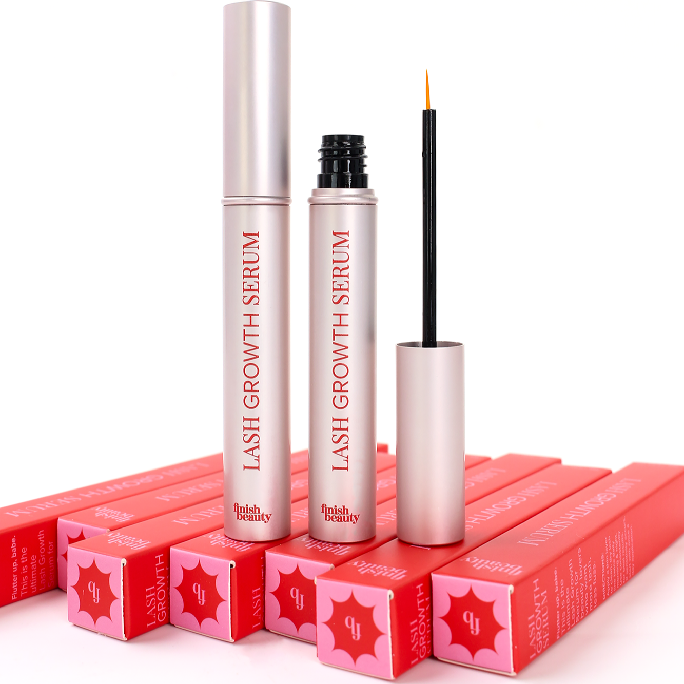 Lash growth serum with applicator and packaging